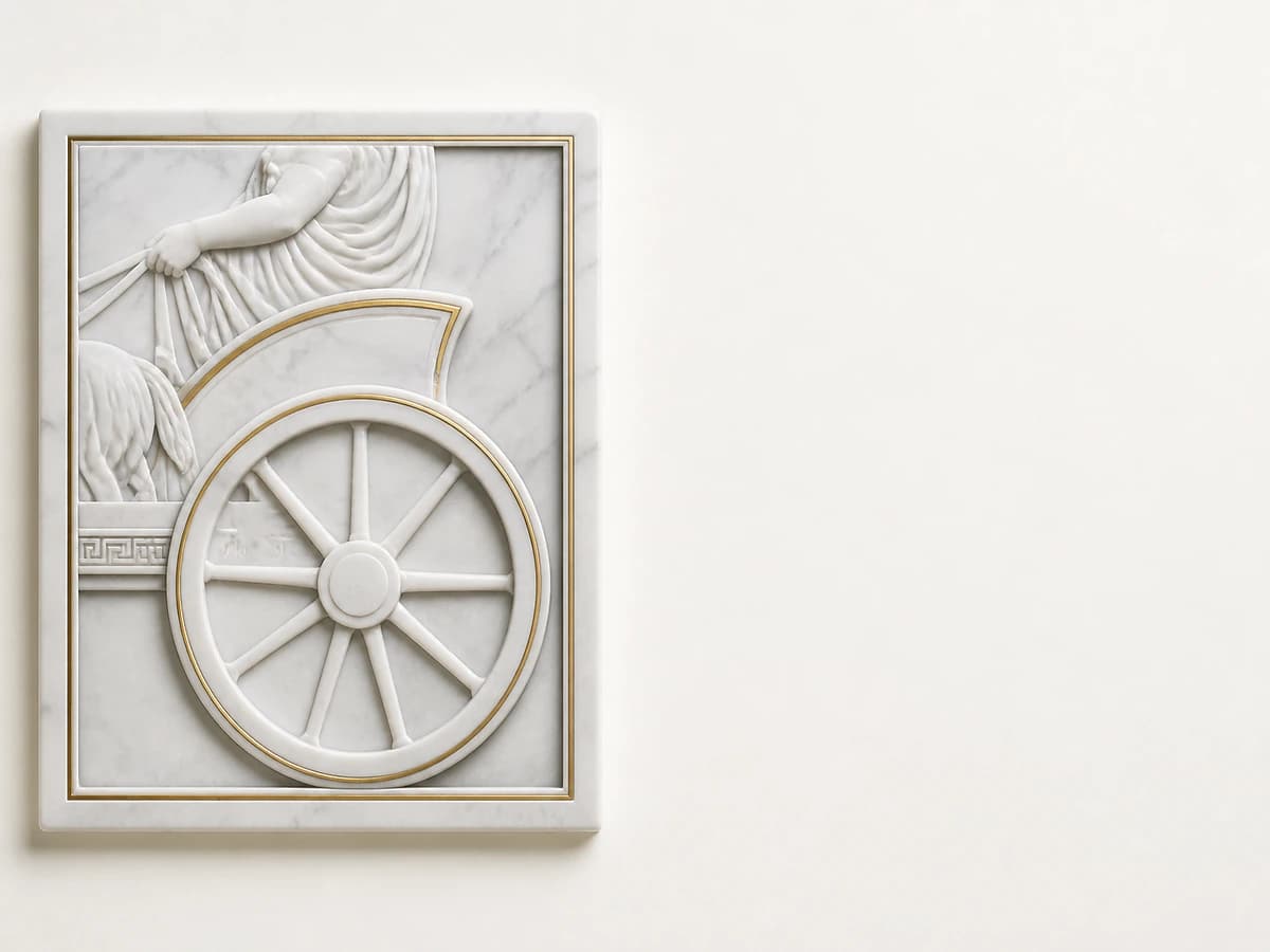 Relevo em mármore branco que representa o setor Automotivo